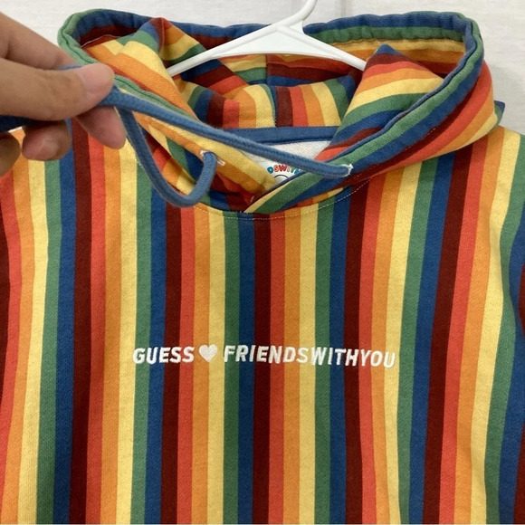 GUESS Originals x FriendsWithYou Striped Rainbow Hoodie size Small - Picture 9 of 12